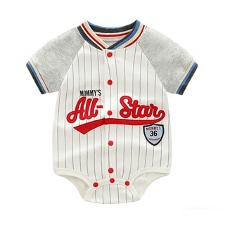 Áo liền quần ngắn Cotton mềm mại cho bé màu xám phong cách bóng chày Tất cả các ngôi sao Quần áo trẻ mới biết đi 66 / 73 / 80 / 90