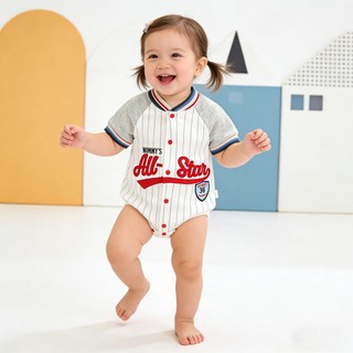 Áo liền quần ngắn Cotton mềm mại cho bé màu xám phong cách bóng chày Tất cả các ngôi sao Quần áo trẻ mới biết đi 66 / 73 / 80 / 90