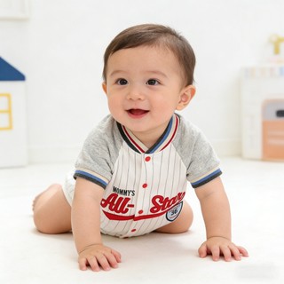 Áo liền quần ngắn Cotton mềm mại cho bé màu xám phong cách bóng chày Tất cả các ngôi sao Quần áo trẻ mới biết đi 66 / 73 / 80 / 90