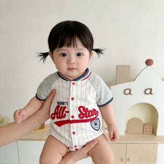 Áo liền quần ngắn Cotton mềm mại cho bé màu xám phong cách bóng chày Tất cả các ngôi sao Quần áo trẻ mới biết đi 66 / 73 / 80 / 90