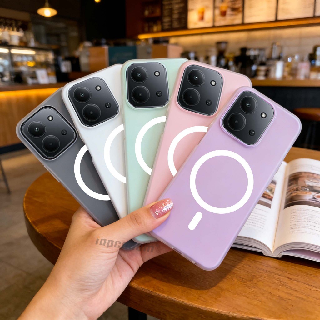 Ốp điện thoại silicon chống sốc từ tính màu kẹo cho Redmi 13 13C 13R 14C A4 A3 Pro 15 15 15C POCO M6 C85 C75 M7 C65 Plus 4G 5G — thiết kế hai lớp hợp thời trang có sẵn