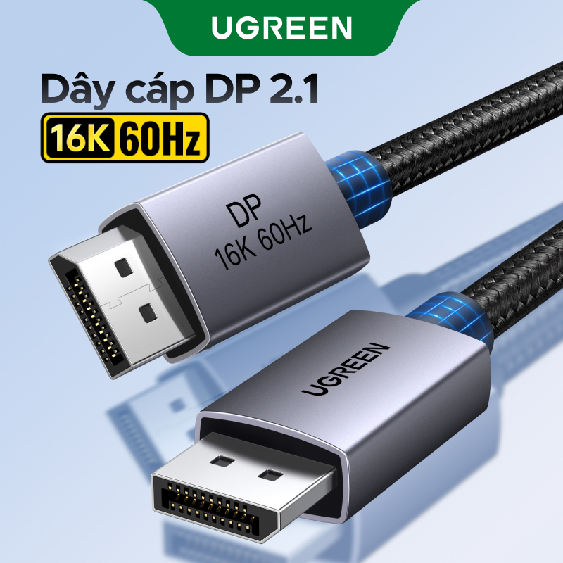 Cáp DisplayPort UGREEN 2.1 DP2.0 80Gbps Hỗ trợ 16K @ 60Hz 8K @ 240Hz 4K @ 240Hz HDR, HDCP, DSC 1.2a, Dây cáp cổng hiển thị bện Tương thích FreeSync Video G-Sync