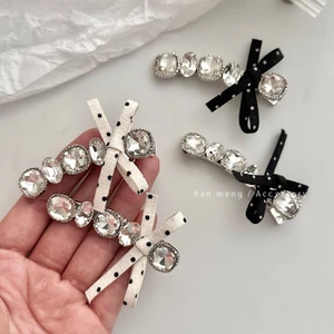 Kẹp tóc Zircon chấm bi đen trắng thời trang Hàn Quốc