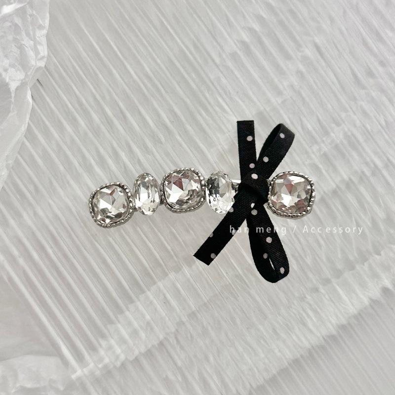 Kẹp tóc Zircon chấm bi đen trắng thời trang Hàn Quốc