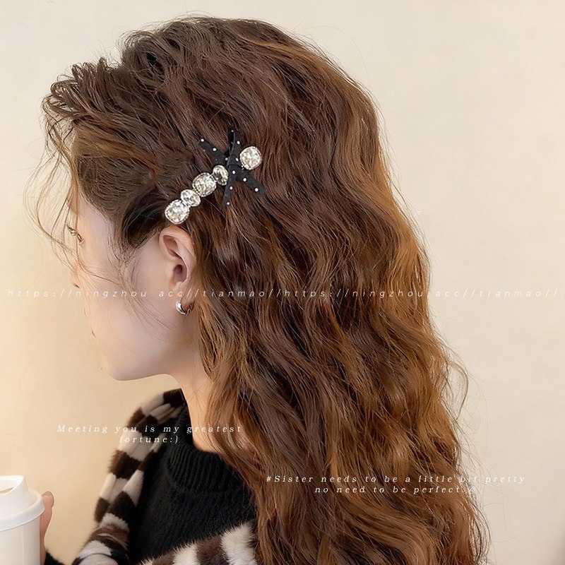 Kẹp tóc Zircon chấm bi đen trắng thời trang Hàn Quốc