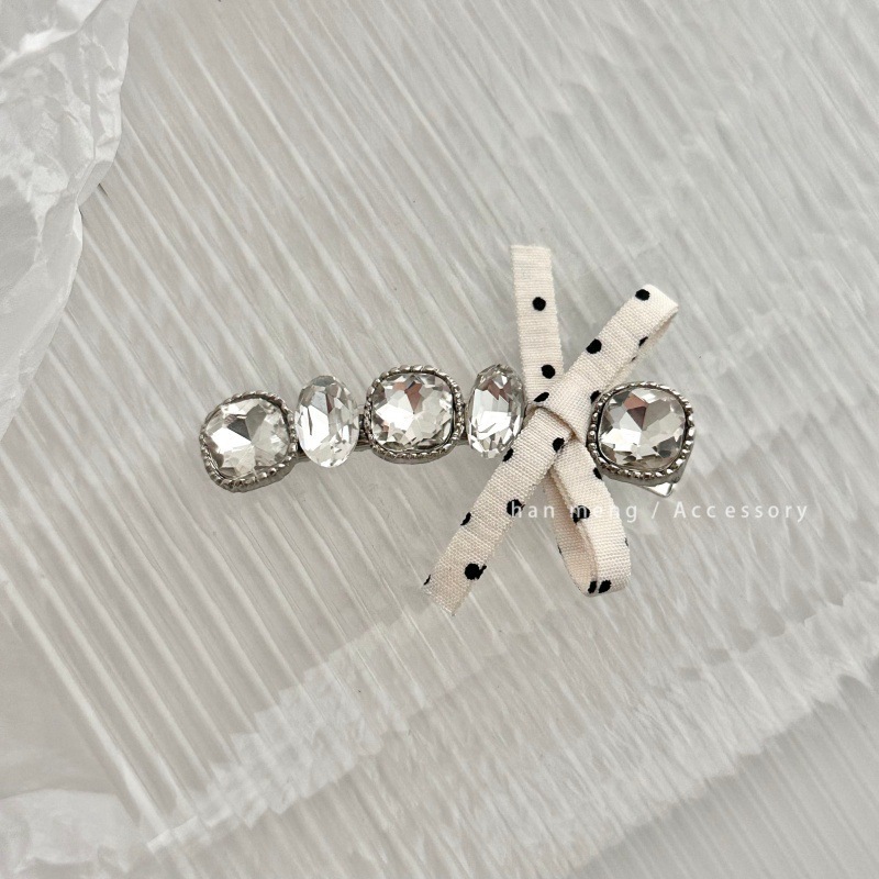Kẹp tóc Zircon chấm bi đen trắng thời trang Hàn Quốc