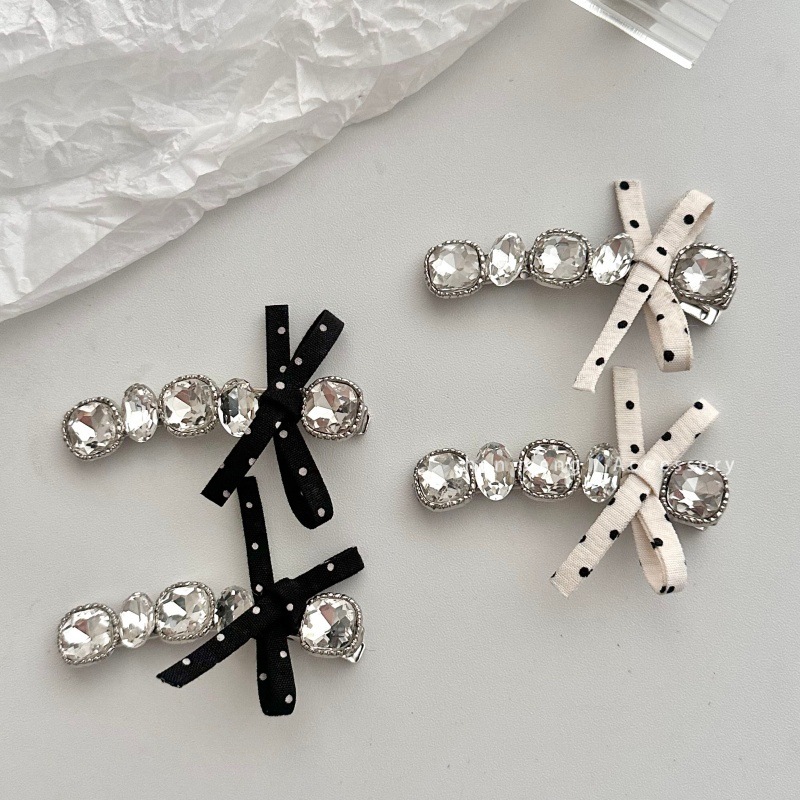 Kẹp tóc Zircon chấm bi đen trắng thời trang Hàn Quốc