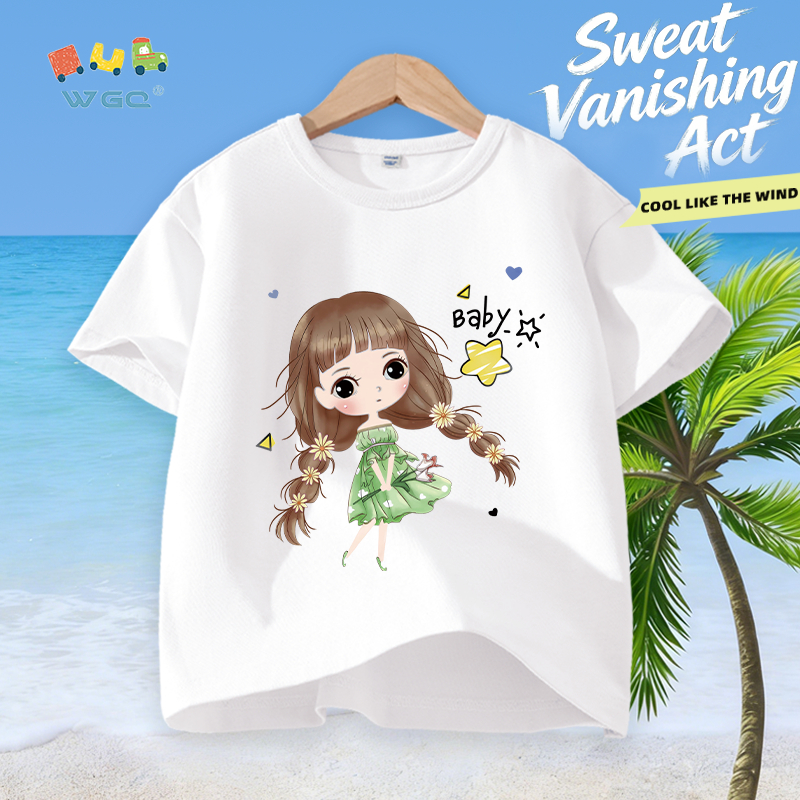 W.G.Q Áo thun bé gái，vải Cotton nguyên chất in hình cô gái dễ thương，mềm mại thoải mái，thấm mồ hôi thoáng khí，phong cách bán chạy mùa hè