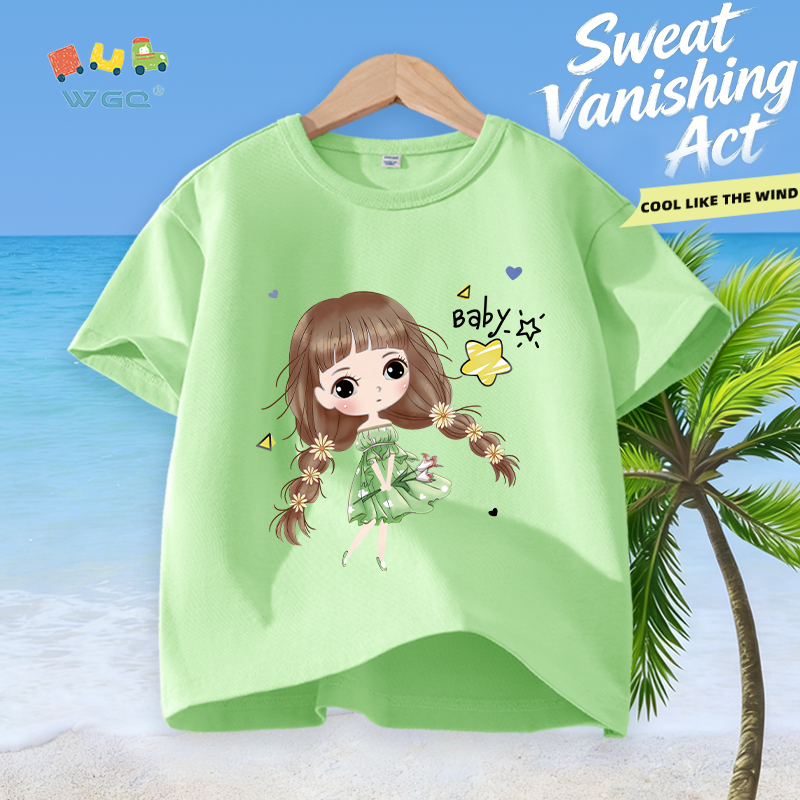 W.G.Q Áo thun bé gái，vải Cotton nguyên chất in hình cô gái dễ thương，mềm mại thoải mái，thấm mồ hôi thoáng khí，phong cách bán chạy mùa hè