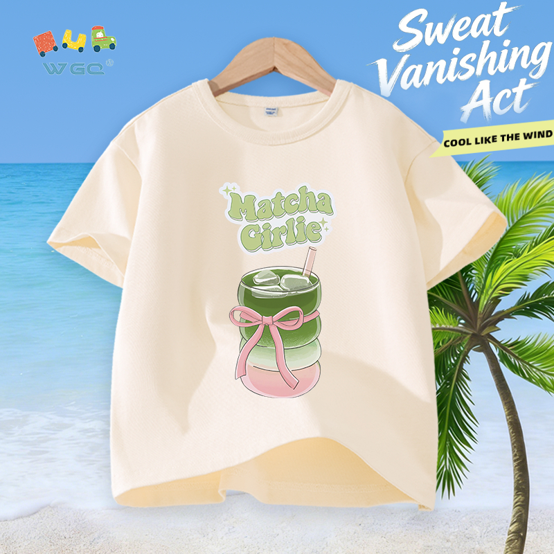 W.G.Q Áo thun bé gái，vải Cotton nguyên chất in cốc nước，mềm mại thoải mái，thấm mồ hôi thoáng khí，phong cách bán chạy mùa hè
