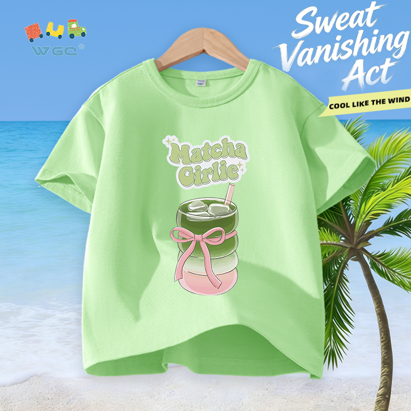 W.G.Q Áo thun bé gái，vải Cotton nguyên chất in cốc nước，mềm mại thoải mái，thấm mồ hôi thoáng khí，phong cách bán chạy mùa hè