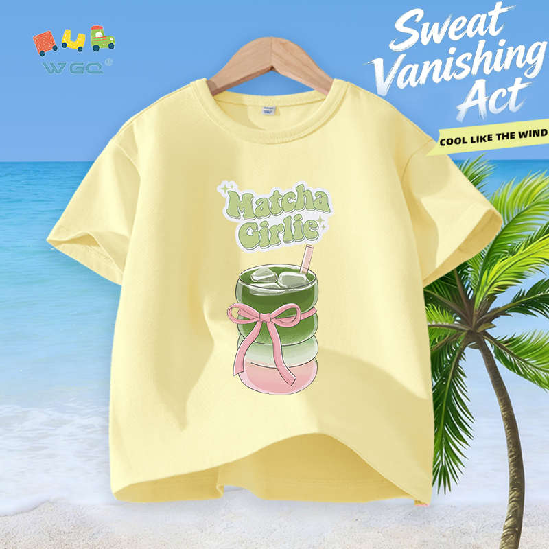 W.G.Q Áo thun bé gái，vải Cotton nguyên chất in cốc nước，mềm mại thoải mái，thấm mồ hôi thoáng khí，phong cách bán chạy mùa hè