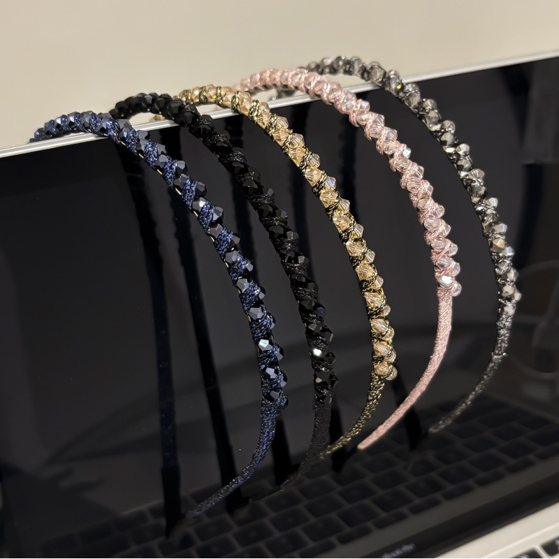 Đơn Giản Phù Hợp Với Tính Khí Đen Zircon Headband Đi Lại Tất Cả Trận Đấu Bấm Tóc Mũ