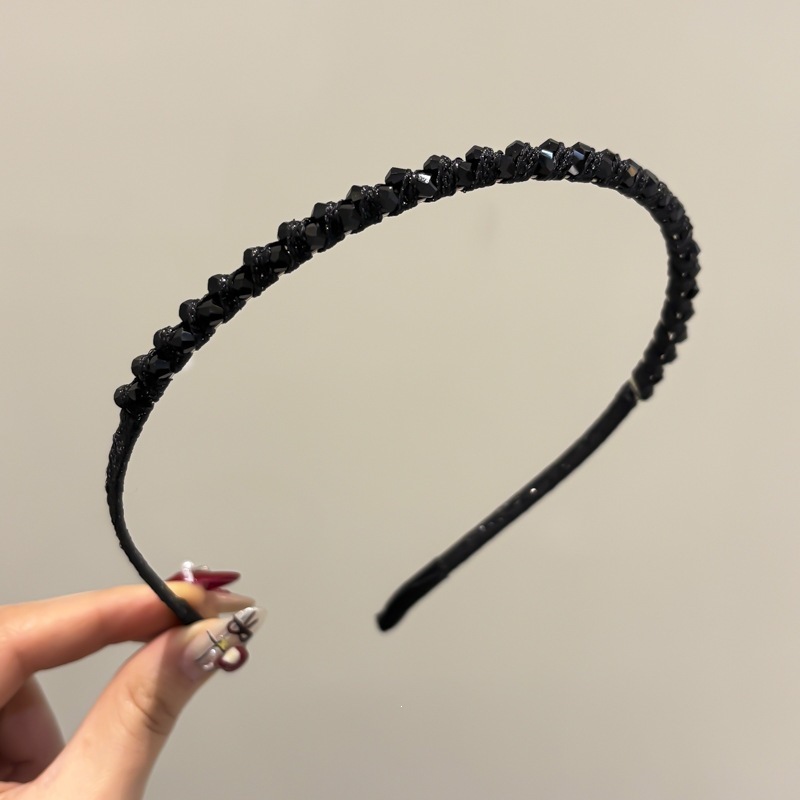 Đơn Giản Phù Hợp Với Tính Khí Đen Zircon Headband Đi Lại Tất Cả Trận Đấu Bấm Tóc Mũ