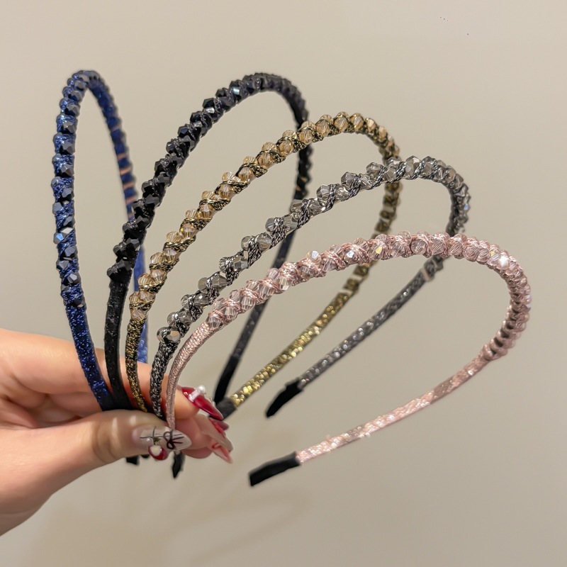 Đơn Giản Phù Hợp Với Tính Khí Đen Zircon Headband Đi Lại Tất Cả Trận Đấu Bấm Tóc Mũ