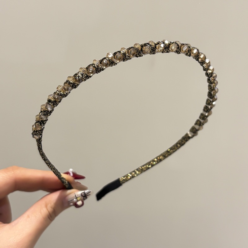 Đơn Giản Phù Hợp Với Tính Khí Đen Zircon Headband Đi Lại Tất Cả Trận Đấu Bấm Tóc Mũ