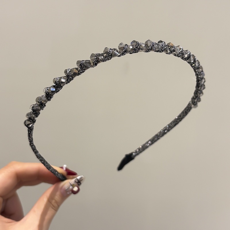 Đơn Giản Phù Hợp Với Tính Khí Đen Zircon Headband Đi Lại Tất Cả Trận Đấu Bấm Tóc Mũ