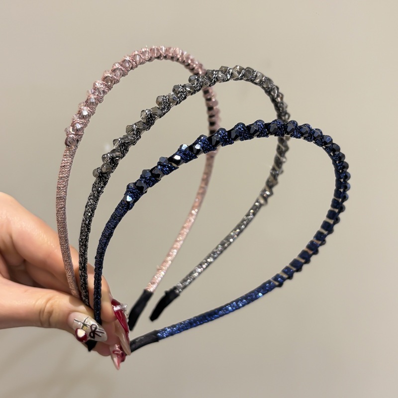 Đơn Giản Phù Hợp Với Tính Khí Đen Zircon Headband Đi Lại Tất Cả Trận Đấu Bấm Tóc Mũ