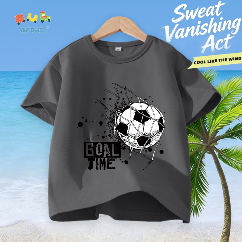 W.G.Q Áo thun bé trai，vải Cotton nguyên chất in hình bóng đá，mềm mại thoải mái，thấm mồ hôi thoáng khí，phong cách bán chạy mùa hè
