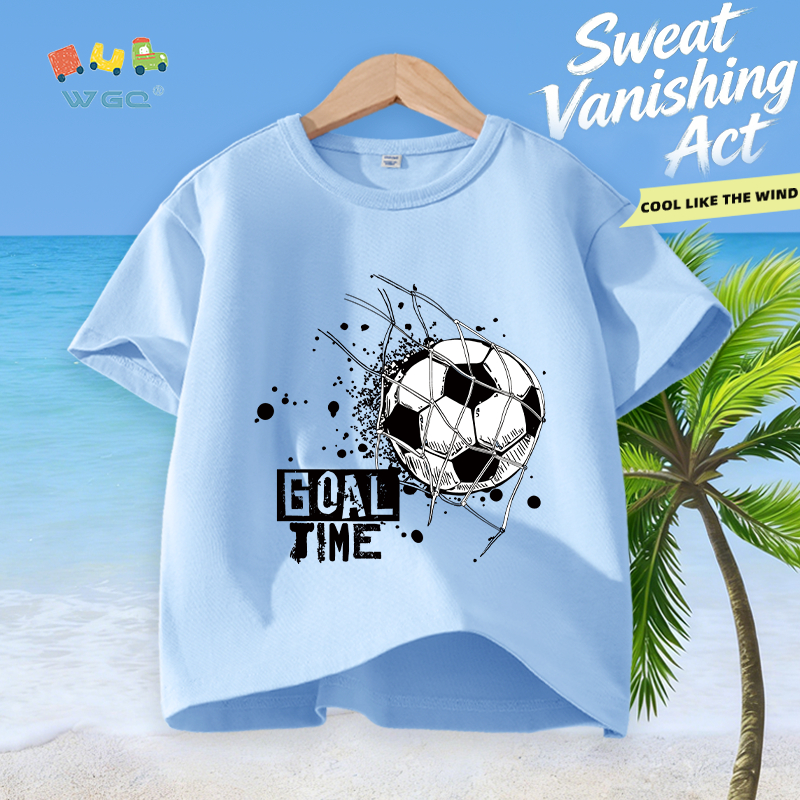 W.G.Q Áo thun bé trai，vải Cotton nguyên chất in hình bóng đá，mềm mại thoải mái，thấm mồ hôi thoáng khí，phong cách bán chạy mùa hè