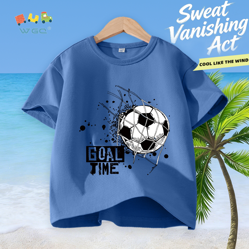 W.G.Q Áo thun bé trai，vải Cotton nguyên chất in hình bóng đá，mềm mại thoải mái，thấm mồ hôi thoáng khí，phong cách bán chạy mùa hè