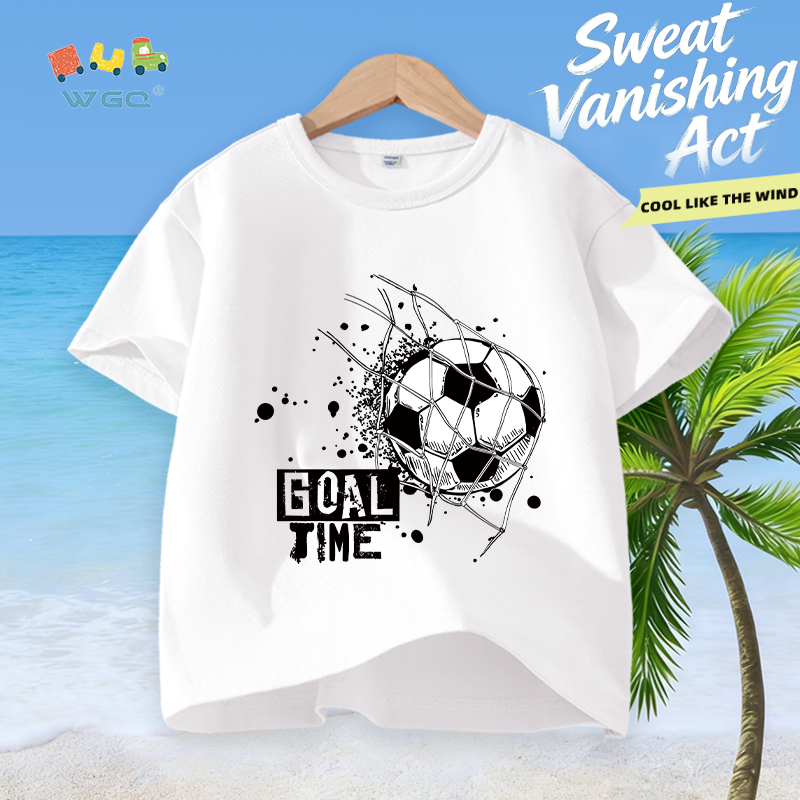 W.G.Q Áo thun bé trai，vải Cotton nguyên chất in hình bóng đá，mềm mại thoải mái，thấm mồ hôi thoáng khí，phong cách bán chạy mùa hè