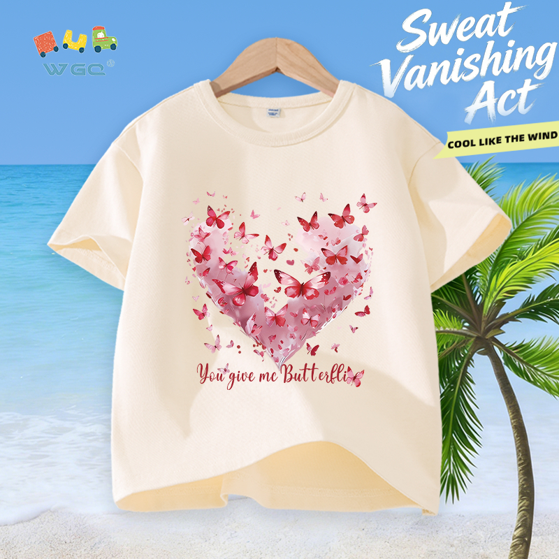 W.G.Q Áo thun bé gái，vải Cotton 100% in hình trái tim，mềm mại thoải mái，thấm mồ hôi thoáng khí，phong cách bán chạy mùa hè