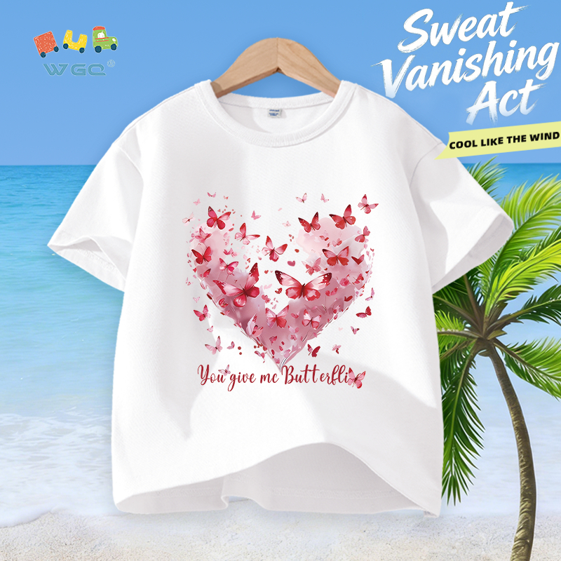 W.G.Q Áo thun bé gái，vải Cotton 100% in hình trái tim，mềm mại thoải mái，thấm mồ hôi thoáng khí，phong cách bán chạy mùa hè