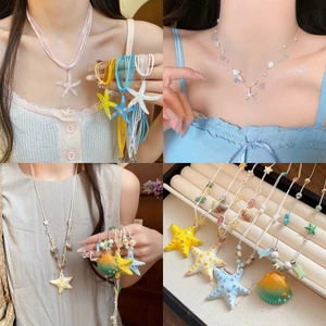 Gốm Sao Biển Mặt Dây Chuyền Dây Sáp Điều Chỉnh Thích Hợp Đi Biển Và Hàng Ngày
