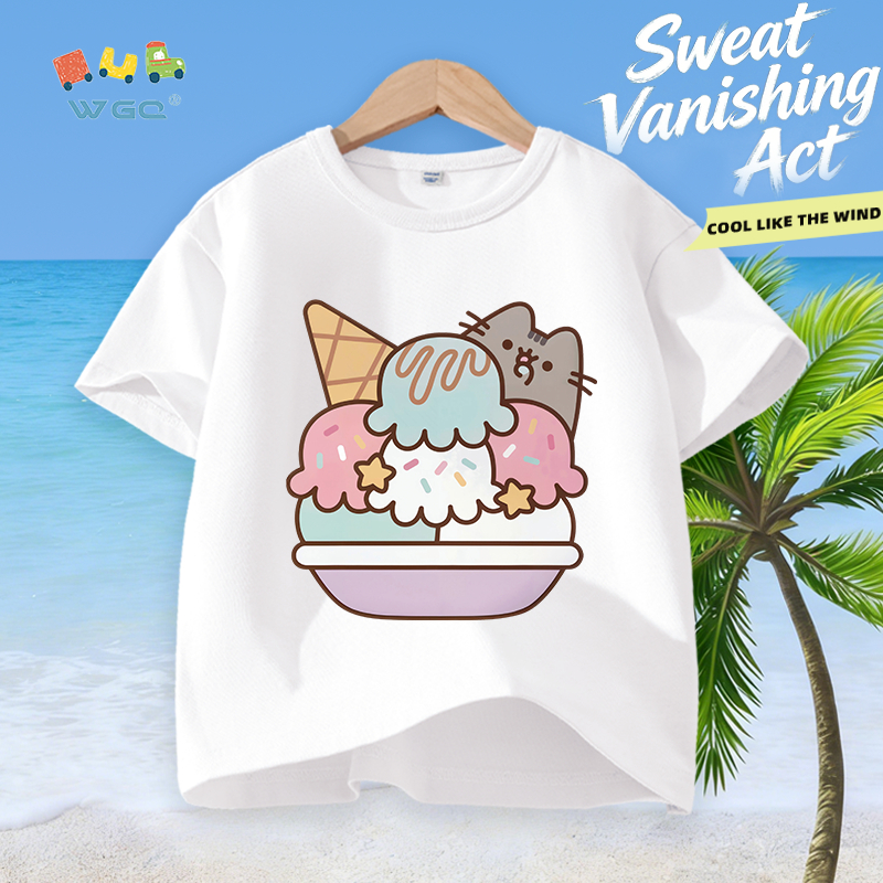 W.G.Q Áo thun bé gái，vải 100% Cotton in kem，mềm mại thoải mái，thấm mồ hôi thoáng khí，bán chạy mùa hè