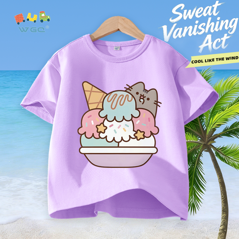 W.G.Q Áo thun bé gái，vải 100% Cotton in kem，mềm mại thoải mái，thấm mồ hôi thoáng khí，bán chạy mùa hè
