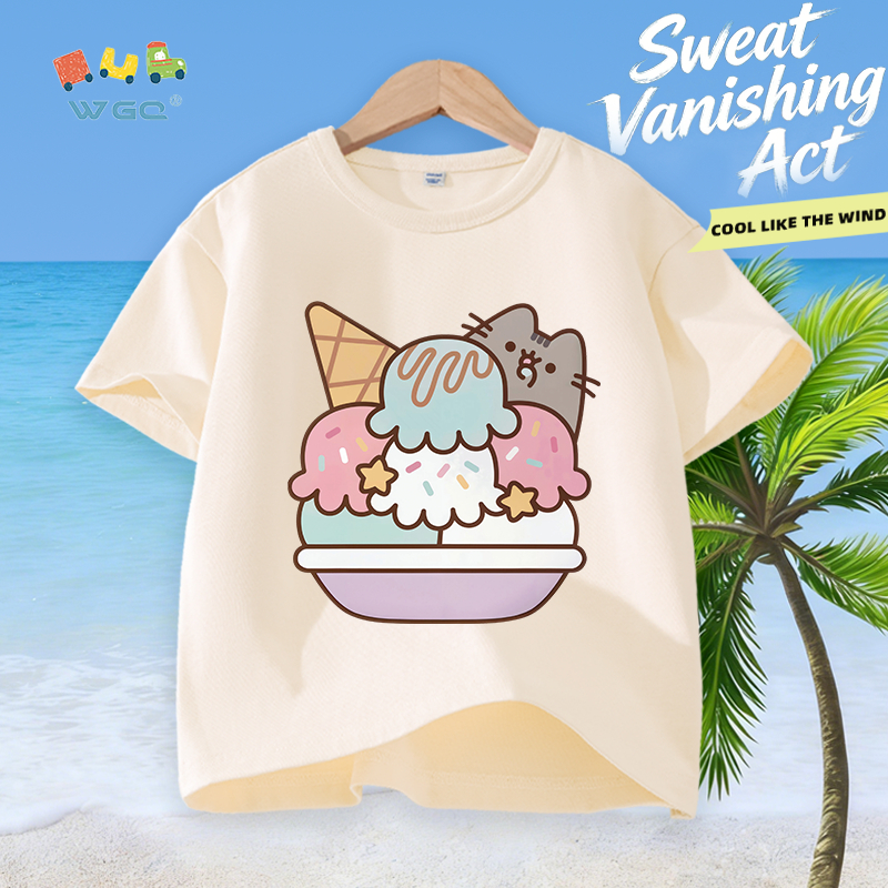 W.G.Q Áo thun bé gái，vải 100% Cotton in kem，mềm mại thoải mái，thấm mồ hôi thoáng khí，bán chạy mùa hè