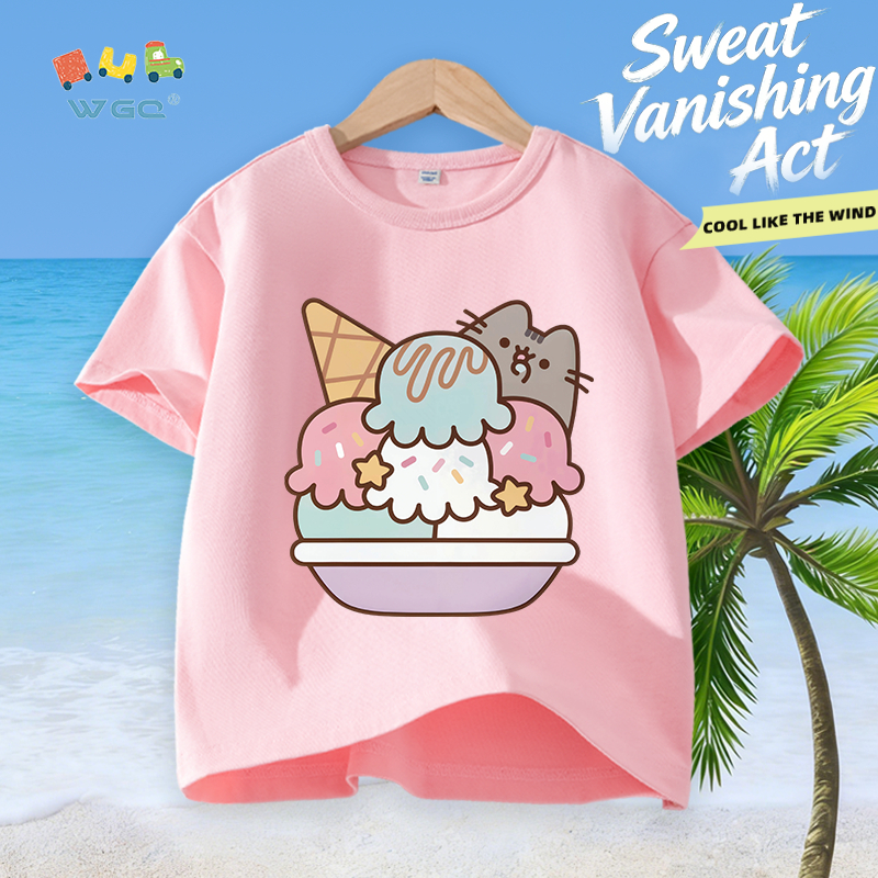 W.G.Q Áo thun bé gái，vải 100% Cotton in kem，mềm mại thoải mái，thấm mồ hôi thoáng khí，bán chạy mùa hè