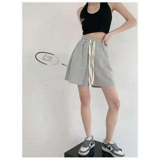 Quần short thể thao nữ cotton mỏng dây rút co giãn eo cao suống ống suông 5 phân phong cách cá tính đường phố Y2K mùa hè