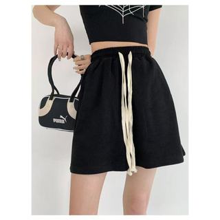 Quần short thể thao nữ cotton mỏng dây rút co giãn eo cao suống ống suông 5 phân phong cách cá tính đường phố Y2K mùa hè