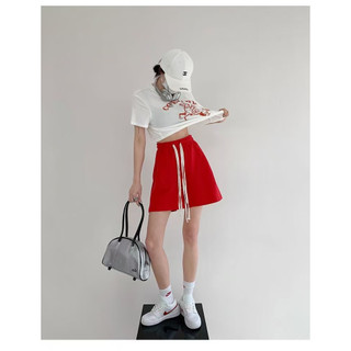 Quần short thể thao nữ cotton mỏng dây rút co giãn eo cao suống ống suông 5 phân phong cách cá tính đường phố Y2K mùa hè