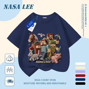Áo thun Cotton trắng nguyên chất thoáng khí cho trẻ em của NASA Plui Puppy In hợp thời trang 3-16 tuổi Bé trai bé gái tay ngắn thông thường 2