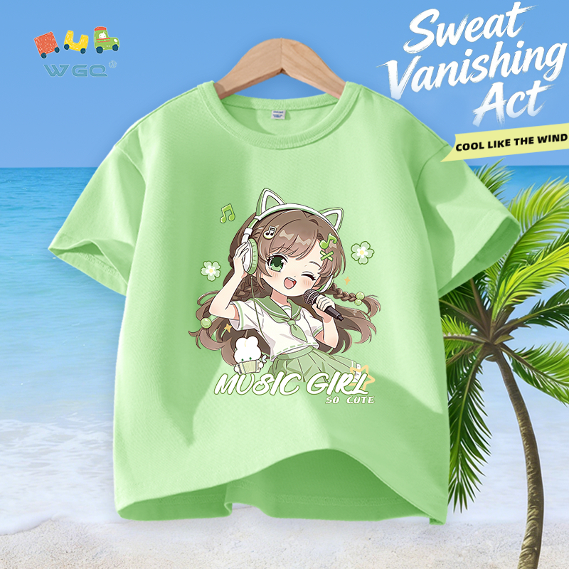 W.G.Q Áo thun bé gái，vải Cotton 100% có in，mềm mại thoải mái，thấm mồ hôi thoáng khí，phong cách bán chạy mùa hè