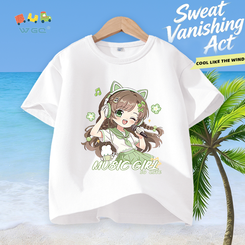 W.G.Q Áo thun bé gái，vải Cotton 100% có in，mềm mại thoải mái，thấm mồ hôi thoáng khí，phong cách bán chạy mùa hè