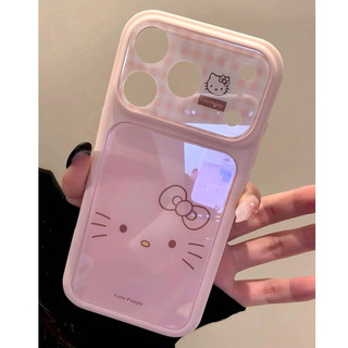 Sweet Girly Bảo Vệ Toàn Diện Ống Kính Hoạt Hình Dễ Thương Kẻ Sọc Hellokitty Acrylic Ốp Lưng Điện Thoại iPhone 17Promax 17Pro 15 16 Pro Max Vỏ Nữ Chống Sốc