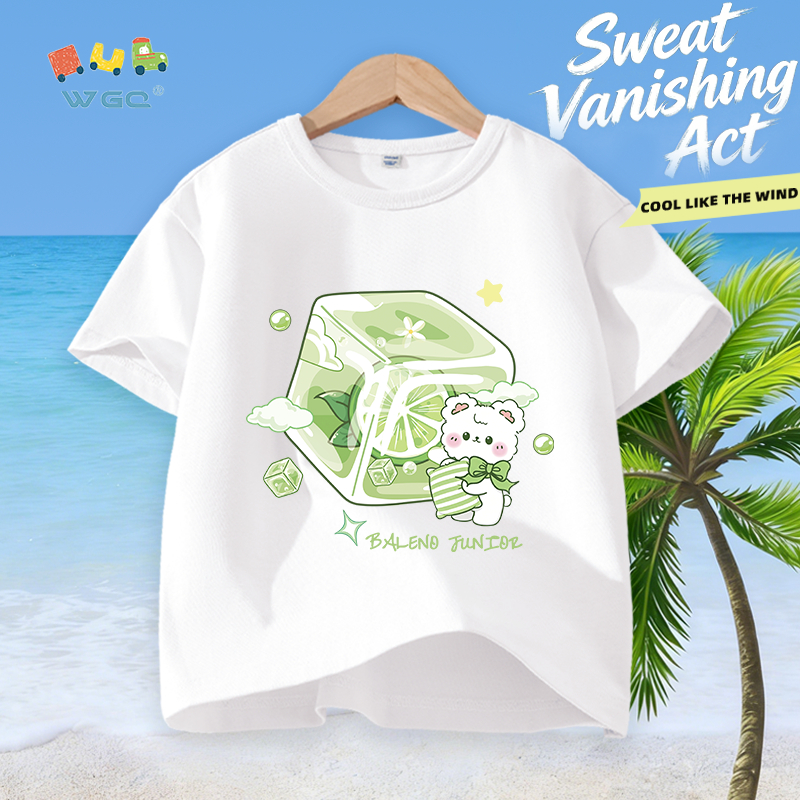 W.G.Q Áo thun bé trai / bé gái，vải Cotton nguyên chất in hình khối đá，mềm mại thoải mái，thấm mồ hôi thoáng khí，phong cách bán chạy mùa hè