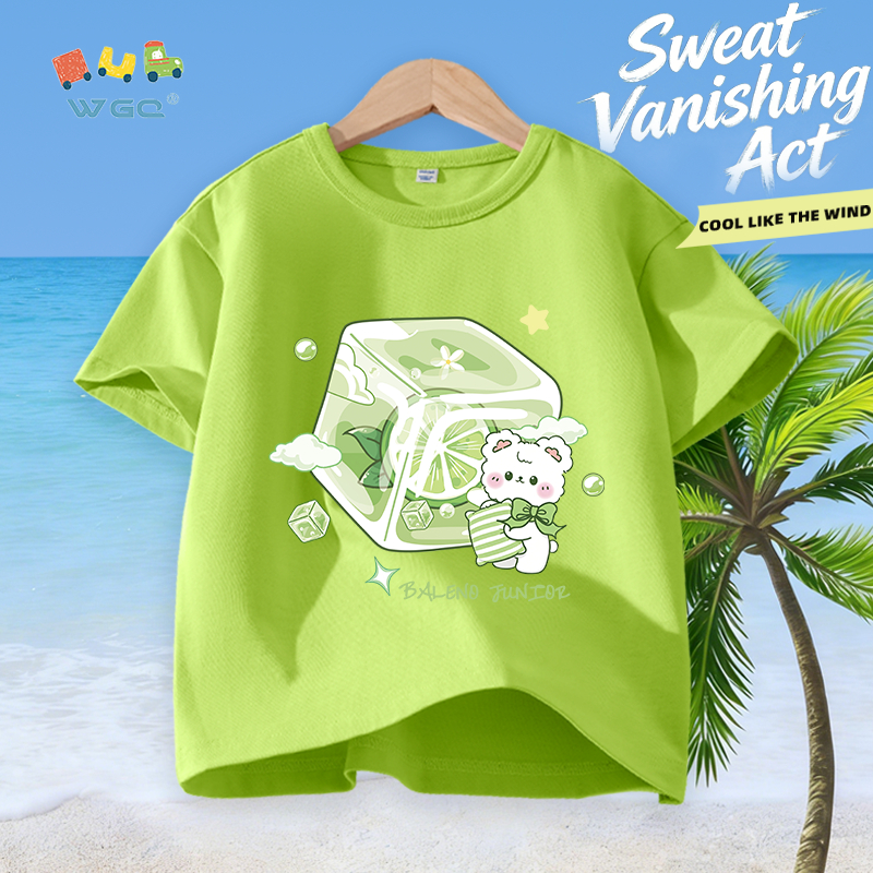 W.G.Q Áo thun bé trai / bé gái，vải Cotton nguyên chất in hình khối đá，mềm mại thoải mái，thấm mồ hôi thoáng khí，phong cách bán chạy mùa hè