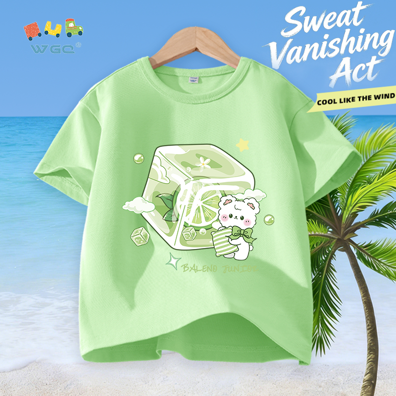 W.G.Q Áo thun bé trai / bé gái，vải Cotton nguyên chất in hình khối đá，mềm mại thoải mái，thấm mồ hôi thoáng khí，phong cách bán chạy mùa hè