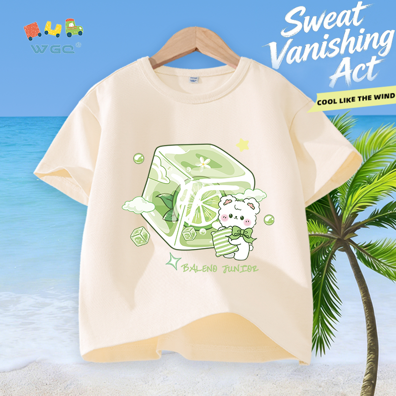 W.G.Q Áo thun bé trai / bé gái，vải Cotton nguyên chất in hình khối đá，mềm mại thoải mái，thấm mồ hôi thoáng khí，phong cách bán chạy mùa hè