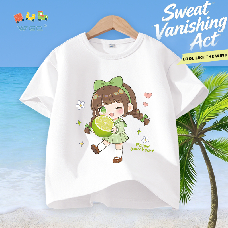 W.G.Q Áo thun bé gái，vải 100% Cotton in hình cô gái dễ thương，mềm mại thoải mái，thấm mồ hôi thoáng khí，phong cách bán chạy mùa hè