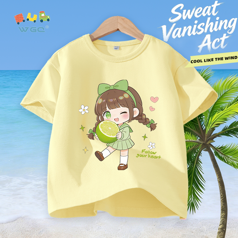W.G.Q Áo thun bé gái，vải 100% Cotton in hình cô gái dễ thương，mềm mại thoải mái，thấm mồ hôi thoáng khí，phong cách bán chạy mùa hè