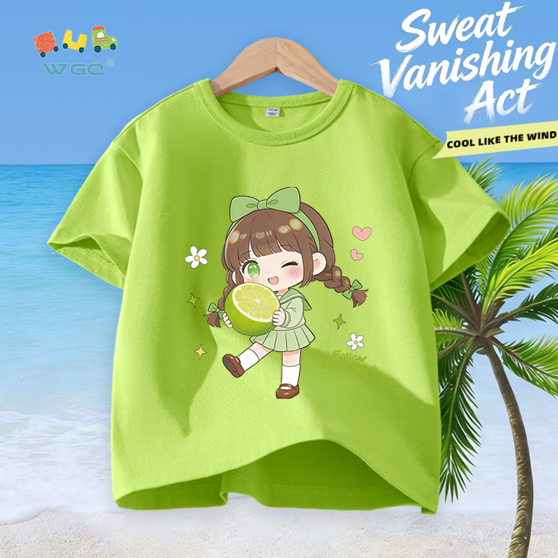 W.G.Q Áo thun bé gái，vải 100% Cotton in hình cô gái dễ thương，mềm mại thoải mái，thấm mồ hôi thoáng khí，phong cách bán chạy mùa hè