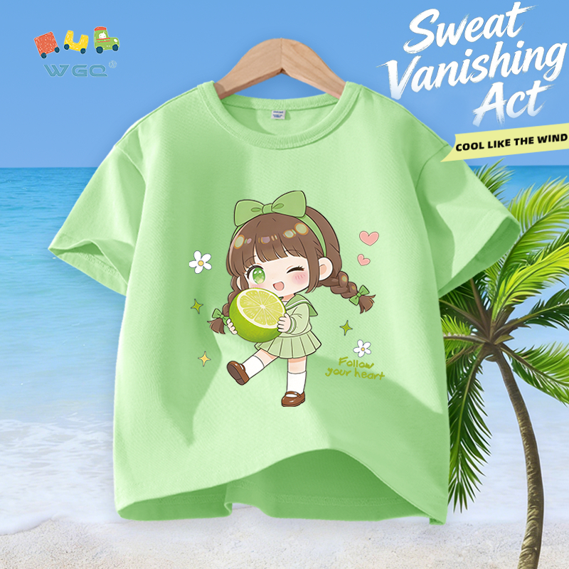 W.G.Q Áo thun bé gái，vải 100% Cotton in hình cô gái dễ thương，mềm mại thoải mái，thấm mồ hôi thoáng khí，phong cách bán chạy mùa hè