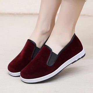 Giày vải nữ đế mềm Bắc Kinh chống trơn trượt, thoáng khí, sọc flannel, thoải mái cho mùa xuân thu