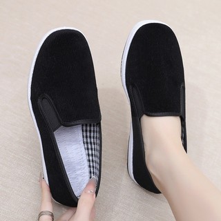 Giày vải nữ đế mềm Bắc Kinh chống trơn trượt, thoáng khí, sọc flannel, thoải mái cho mùa xuân thu